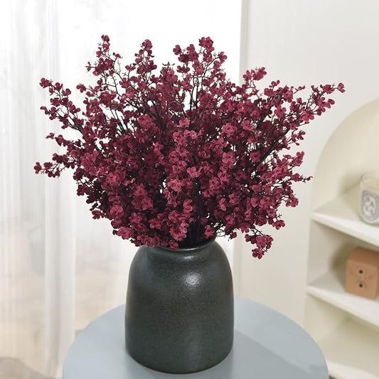 15PCS Artificial Baby Breath Flowers Fake Silk Real Touch DIY Floral Bouquets Decor Wedding Party Decoration Arrangements-Burgundy