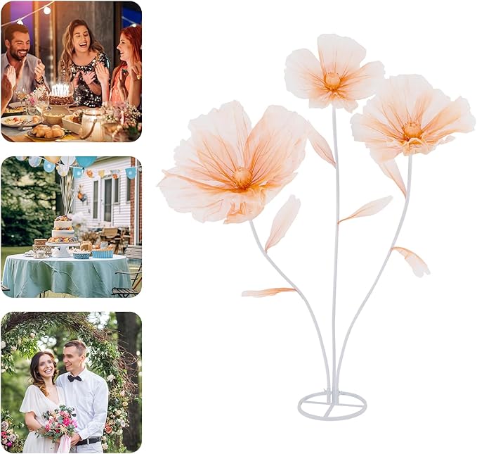 Large Wedding Flowers Decor, Giant 3-Head Artificial Silk Flower Set with Stand, 5.6ft Tall for Reception Backdrop & Home Decor (Champagne)
