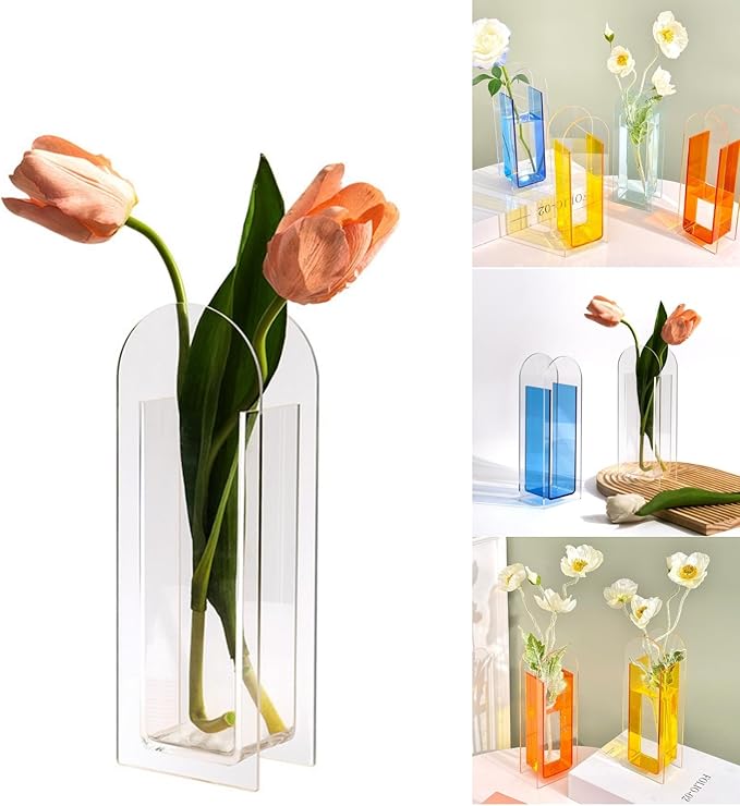 Acrylic Vase for Home Decor, Arch Centerpiece Vase for Table Décor, Acrylic Flower Vase Clear Transparent White for Fresh or Dried Flowers, Modern Minimalist Room Decoration (Clear)