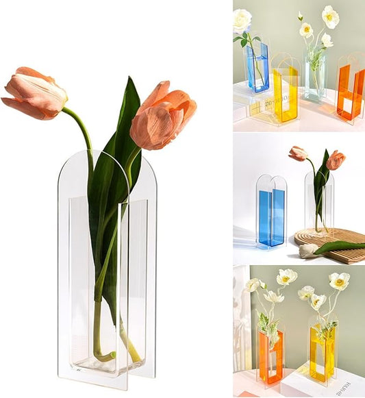 Acrylic Vase for Home Decor, Arch Centerpiece Vase for Table Décor, Acrylic Flower Vase Clear Transparent White for Fresh or Dried Flowers, Modern Minimalist Room Decoration (Clear)