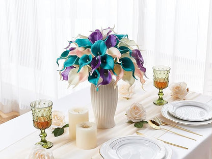 24 Pcs Artificial Calla Lily Flowers Colorful Fake Silk Flowers Real Touch for Wedding Bouquet Office Home Kitchen Decor