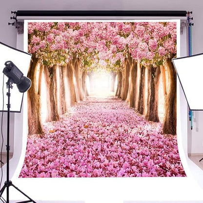 AOFOTO 10x10ft Spring Cherry Blossom Backdrop Sweet Pink Flowers Tree Floral Petal Boulevard Photography Background Baby Shower Photo Studio Props Girl Infant Adult Artistic Portrait Vinyl Wallpaper