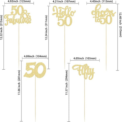 Gyufise 15Pcs 50th Birthday Centerpiece Sticks Fifty Happy 50th Table Flower Centerpieces Sticks Cheers to 50 Floral Decorations for 50th Birthday Party Centerpieces Supplies Gold