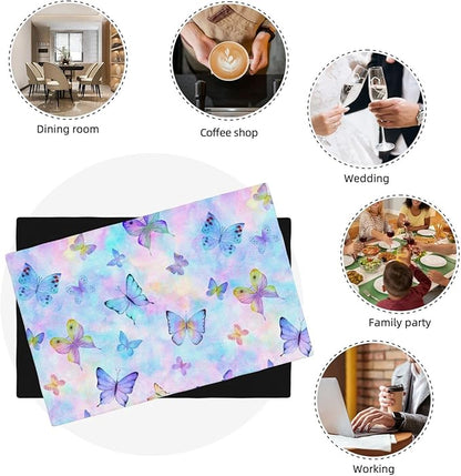 Watercolors Butterfly Placemats Set of 6,Spring Summer Flower Place Mats Washable for Kitchen Dining Table Heat Resistant Decorative Colth Table Mats 6 PCS, Style