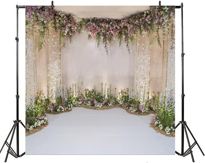 AOFOTO 6x6ft Wedding Backdrop Romance Archway Bridal Shower Flowers Wall Curtain Cradle Ceremony Banner Background for Photography Vinyl Anniversary Birthday Party Decoration Photoshoot Studio Props