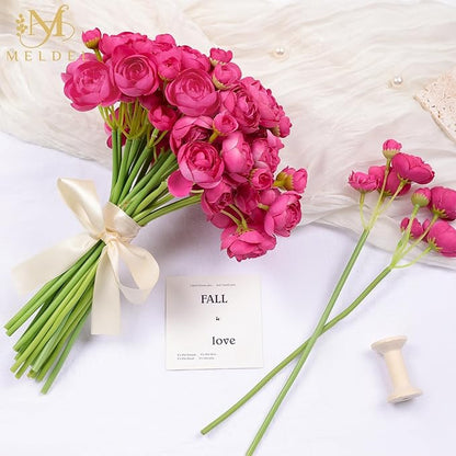 Meldel 32Pcs Ranunculus Artificial Flower Rose with Stems, Faux Rose Red Ranunculus for DIY Bouquet, Bulk Fake Peony Wedding Filler Flowers for Centerpieces Arrangements Bridal Shower Decoration