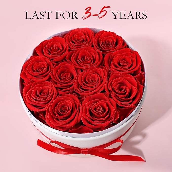 FIACO Gifts for Women Preserved Flowers in a Box-12 Forever Real Rose Flowers for Delivery Prime Birthday Gifts for Mom Grandma Wife Girlfriend Sister Fresh Flowers Eternal Rose