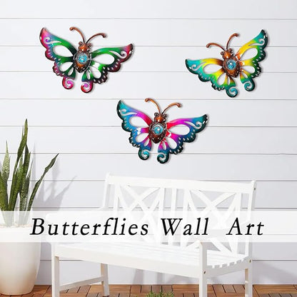 Garden Decor Clearance Metal Butterfly Wall decor 3D Wall Art Hanging Christmas for Patio Fence, Set of 3, 9 inch, Indoor Outdoor Christmas Gift for Family
