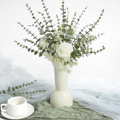 24Pcs Faux Eucalyptus Stems, 15" Artificial Eucalyptus Plants with White Frosted Coating, Fake Eucalyptus Decor Plastic Greenery Leaves for Wedding Bouquets Home Decor DIY Floral Arrangements