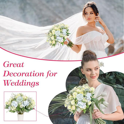 Olgaa 12 Bundles Peonies Artificial Flowers Silk Flowers Fake Peony Bouquet Faux Peonies Flowers Bulk for Wedding Decor Centerpiece Table Decorations (Blue Green)