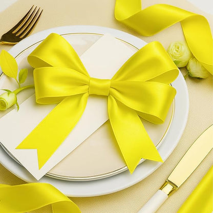 Fullive 1 1/2 Inch Ribbon for Gift Wrapping, 30 Yards Lemon Yellow Ribbons for Crafts, Polyester Satin Ribbon for Birthday Holiday Christmas Decorations DIY Bows Wrapping Bouquet Floral Arrangements