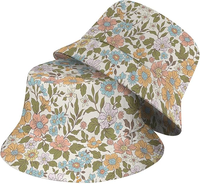 Wildflowers Floral Bucket Hat for Men Women, Summer Vacation Outdoor Travel Reversible Double Side Beach Caps Fisherman Hat