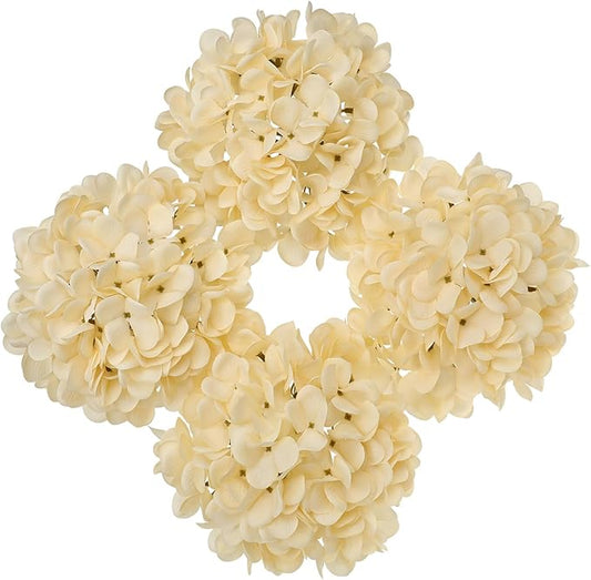 Hollyone Yellow Silk Hydrangea Artificial Flowers Heads 7.4inch Large Fake Hydrangea 4Pcs Full Faux Flowers with Stems for Wedding Party Table Centerpieces Flower Arrangement Home Decor