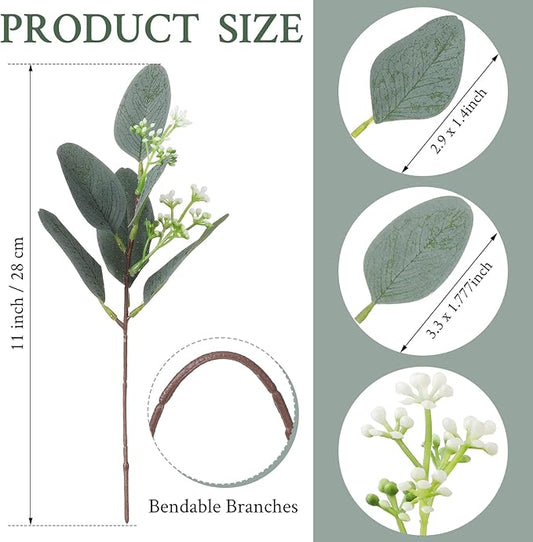 Janinka 75 Pcs Mixed Eucalyptus Leaves Stems Bulk Artificial Eucalyptus Leaves with White Seeds Artificial Silver Dollar Sprays Faux Oval for Floral Wreath Bouquets Wedding Greenery Decoration