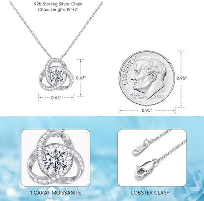 MOOSEA Love Knot Moissanite Necklace for Women, 1-3 ct D Color VVS1 Clarity 925 Sterling Silver Moissanite Pendant Necklace Anniversary Birthday Christmas Gifts for Women Wife Mom Girlfriend