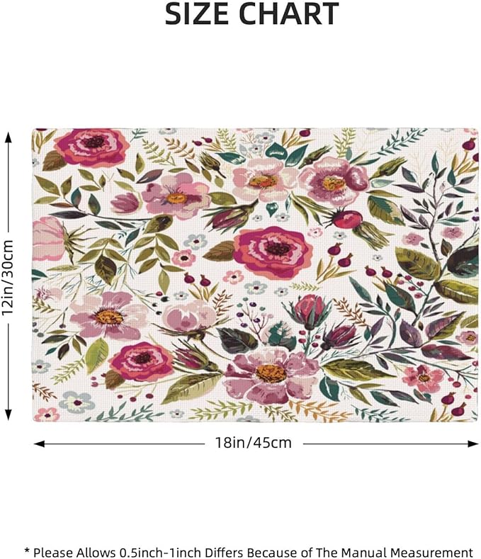 Watercolor Flower Linen Placemats Set of 4,Summer Floral Non Slip Heat-Resistant Washable Table Place Mats Tablemats for Kitchen Dining Table 6 PCS, Pink Flowers