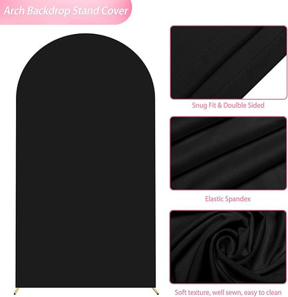 Wokceer 7.2FT Wedding Arch Backdrop Cover Spandex Fitted Black Arch Covers Round Top Chiara Arches Backdrop Cover for Wedding Birthday Party Ceremony Banquet Decoration