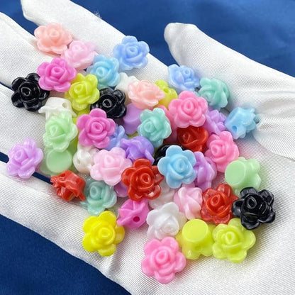 200pcs Acrylic Rose Flower Beads Candy Color Flat Back Spacer Beads Loose Pastel Colorful Decor for DIY Crafts Jewelry Making Bracelet Necklace Earrings(White)