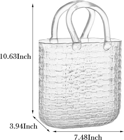 Glass Purse Vase, Purse Vase for Flowers, Unique Purse Flower Vase, Large Glass Bag Vases, 10 Inch Handbag Shaped Vases for Home, Living Room, Bedroom, Table, Office Decor