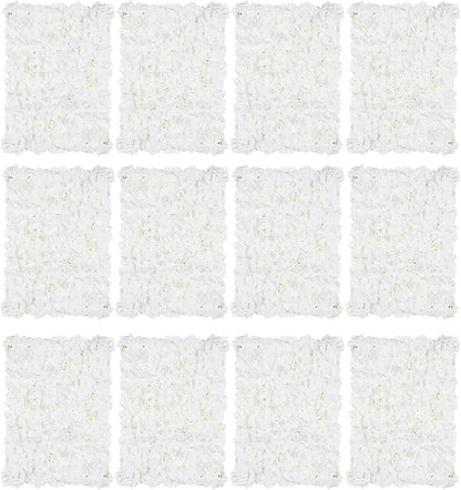 BLOSMON Flower Wall Panels Backdrop Décor White Artificial Floral Backdrop for Wedding Party Baby Bridal Shower, 12 Pcs Hanging 3D Fake Hydrangea Wall Decoration, Silk Faux Hydrangea Flower