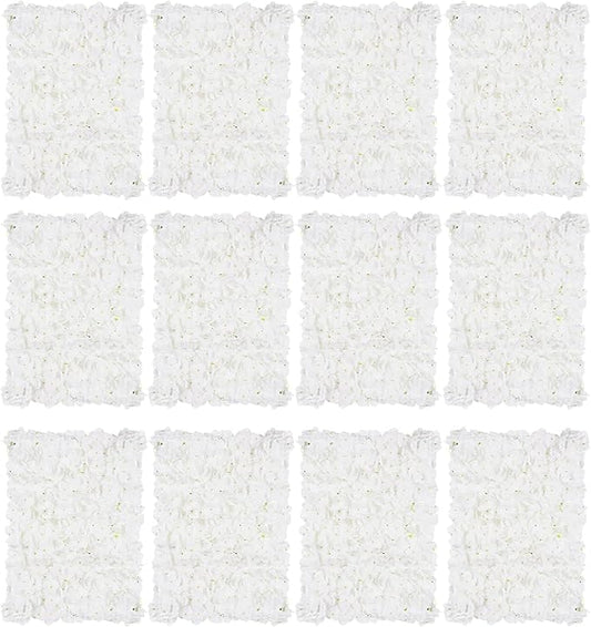 BLOSMON Flower Wall Panels Backdrop Décor White Artificial Floral Backdrop for Wedding Party Baby Bridal Shower, 12 Pcs Hanging 3D Fake Hydrangea Wall Decoration, Silk Faux Hydrangea Flower