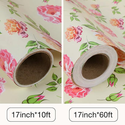 Aimyoo Ivory Floral Wrapping Paper Roll 17 in x 10 ft, Vintage Rose Flower Gift Wrap for Wedding Bridal Shower Women Birthday