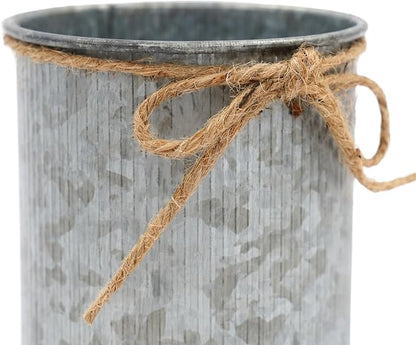 6inch High Farmhouse Vase Decor,Vintage Flower Vase with Twine Bow Rustic Metal Buckets for Artificial Flowers for Table Centerpiece Weddings