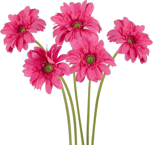 Hot Pink Gerbera Daisy Artificial Flowers – 5PCS Faux Wildflowers with 26.7" Stems, Real Touch Gerber Daisies for Summer Flowers Artificial Decoration, Bouquets & Party Arrangements