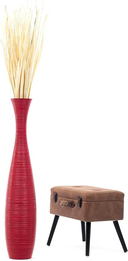 Leewadee Large Red Home Decor Floor Vase - Wooden 41 inch Tall Farmhouse Decor Flower Holder for Fake Plant and Pampas Grass