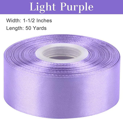 1-1/2 Inches 50 Yards Light Purple Satin Ribbon, Solid Fabric Ribbon Roll for Flower Bouquets, Gift Wrapping, Wedding, Handmade Crafts