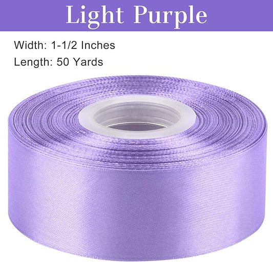 1-1/2 Inches 50 Yards Light Purple Satin Ribbon, Solid Fabric Ribbon Roll for Flower Bouquets, Gift Wrapping, Wedding, Handmade Crafts