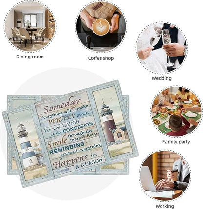 Lighthouse Placemats Set of 4 Nautical Lighthouse Table Mats Washable Place Mats for Home Party Indoor Kitchen Dining Table Decoration 12x18 Inch