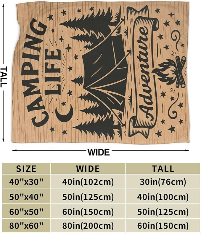 Camping Blanket Camper Throw Blanket Soft Cozy Fleece Fuzzy Stuffed Plush Flannel Gifts for Girls Women Boys Kids Adults 40''x50''