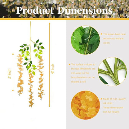 24 Pack Orange Wisteria Hanging Flowers, 3.4 Ft Fake Hanging Flowers, Artificial Wisteria Garland Vines for Wedding Room Backdrop Outdoor Patio Garden Thanksgiving Decoration