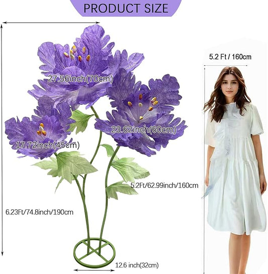 Giant Paper Flowers for Decoration, Big Artificial Flower with Stems and Stands Party Banquet Wedding Reception Stage Photography Props Mall Display Graduation Essential Background Home Decor, Purple