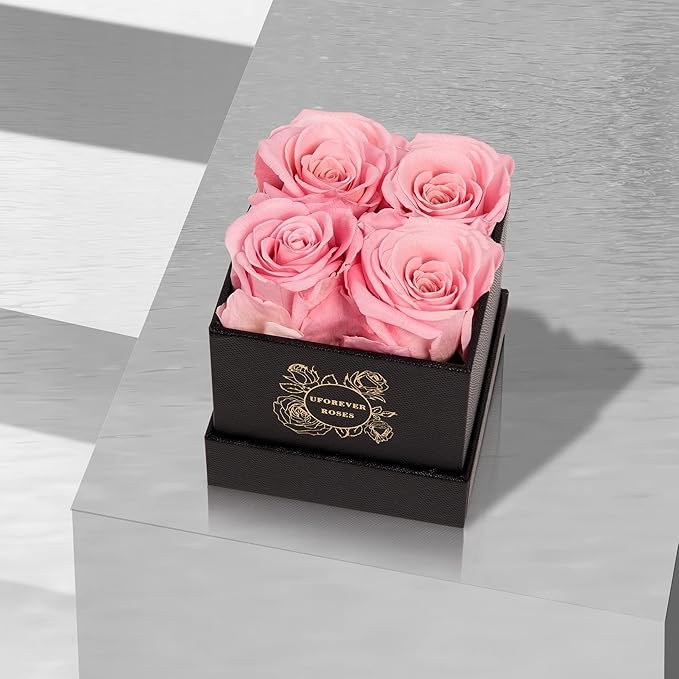 4-Piece Preserved Roses in a Box, Preserved Flowers, Roses Gift for Her, Pink