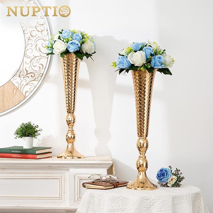 NUPTIO Flower Centerpieces for Wedding Tables: 6 Pcs Blue & White Artificial Flower Ball Arrangement for Weddings Party - Fake Floral Rose for Birthday Bridal Shower Decorations