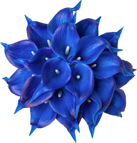 DuHouse 20Pcs Artificial Calla Lily Flower Real Touch Latex Flowers for DIY Wedding Bouquet Party Home Decor (Klein Blue)
