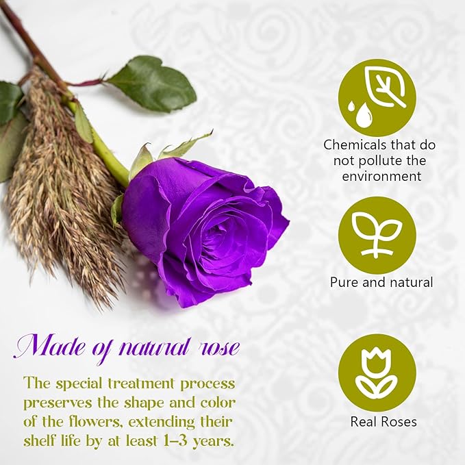 16-Piece Forever Flowers Heart-Shaped Box – Real Immortal Preserved Roses Lasting a Year, Perfect for Birthday, Girlfriend, Mother, or Wife, Valentine Day Gift for Her - Violet