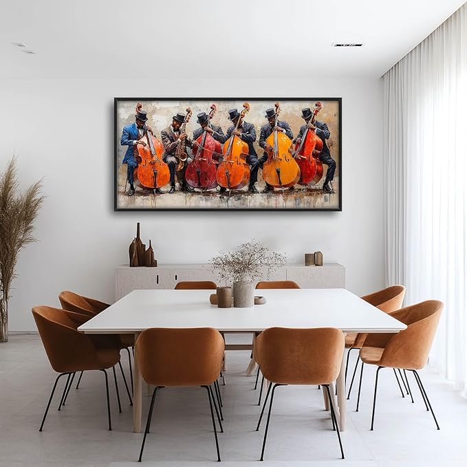 Music Cello Large Wall Art Musician Performance Pictures Wall Decor Musical Canvas Vintage Print Painting Modern Artwork Home Decoration for Living Room Bathroom Bedroom Office Framed 60"x30"