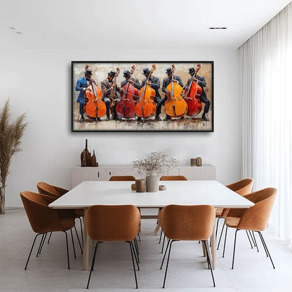 Music Cello Large Wall Art Musician Performance Pictures Wall Decor Musical Canvas Vintage Print Painting Modern Artwork Home Decoration for Living Room Bathroom Bedroom Office Framed 60"x30"