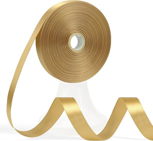 60 Yards Champagne Gold Ribbon 5/8 Inch, Solid Gold Satin Ribbon for Gift Wrapping, Crafts, Flower Bouquet, Wedding, Baby Shower, Festival, Christmas, Halloween