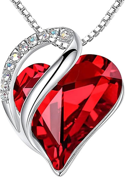 Leafael Necklaces for Women, Infinity Love Birthstone Heart Crystal Pendant, Birthday Jewelry Gifts for Her, Mom, and Wife, Silver Plated, 18 plus 2 inch Adjustable Chain