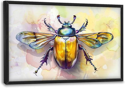 Framed Large Pictures Wall Art for Living Room, Insect Bettle Oversized Wall Decor Golden Bug Canvas Print Painting Extra Large Framed Artwork for Bedroom Office 36"x24"