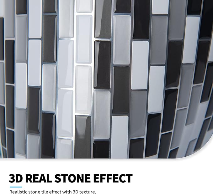 Art3d 6-Sheet (Pack Of 6) Wall Panel Marble, Black/White