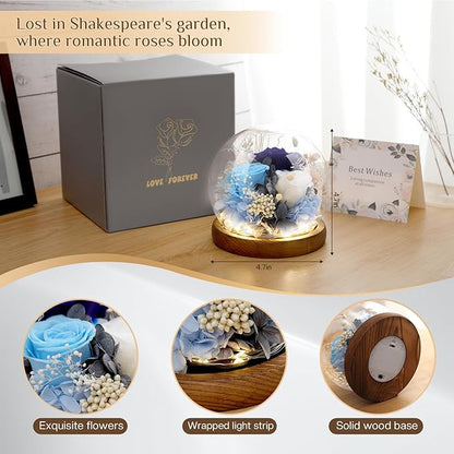 Preserved Flowers,Rose in Glass Dome with LED Light, Gifts for Her, Women, Mom,Grandma,Girlfriend, Wife - Style5