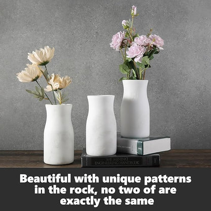 White Marble Vase for Flowers, 8.66" Minimalist Modern Frosted Flower Vase for Home Decor, Decorative Vases for Centerpieces, Living Room, Dining Table, Office, Boho Farmhouse Decor