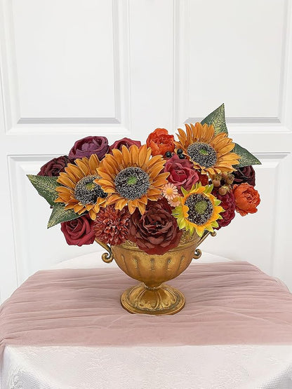 Sunflower Artificial Flowers Burgundy Fake Flower Bulk for DIY Wedding Bouquet Bridal Shower Decorations Party Table Centerpieces Cake Decorating Silk Floral Arrangement for Home Decor Indoor