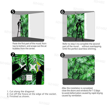 Tropical Botanical 3D Wallpaper Bedroom Green Leaf Plant Monstera murals Aesthetic Room Decor Living Room tv Background Large Wall Mural - 137"x96" Not Peel and Stick
