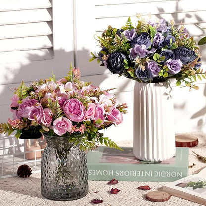 ASTRYAS Artificial Flowers, Pink Artificial Peony Small Silk Flowers Fake Peonies Bouquet Rose Flower Arrangement Table Centerpiece for Dining Party Home Decoration(Pink)